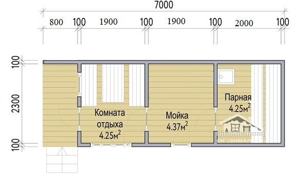 Мобильная баня Скандинавия 7х2.3, проект «МБ011»